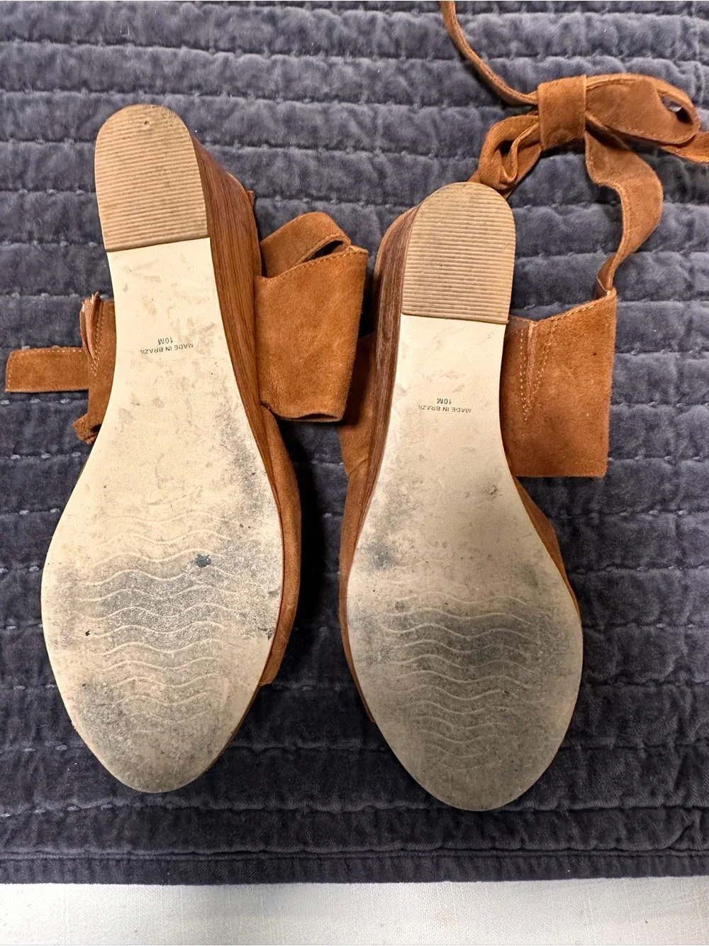 Able Suede Tie-Back Espadrille Wedges in Cognac